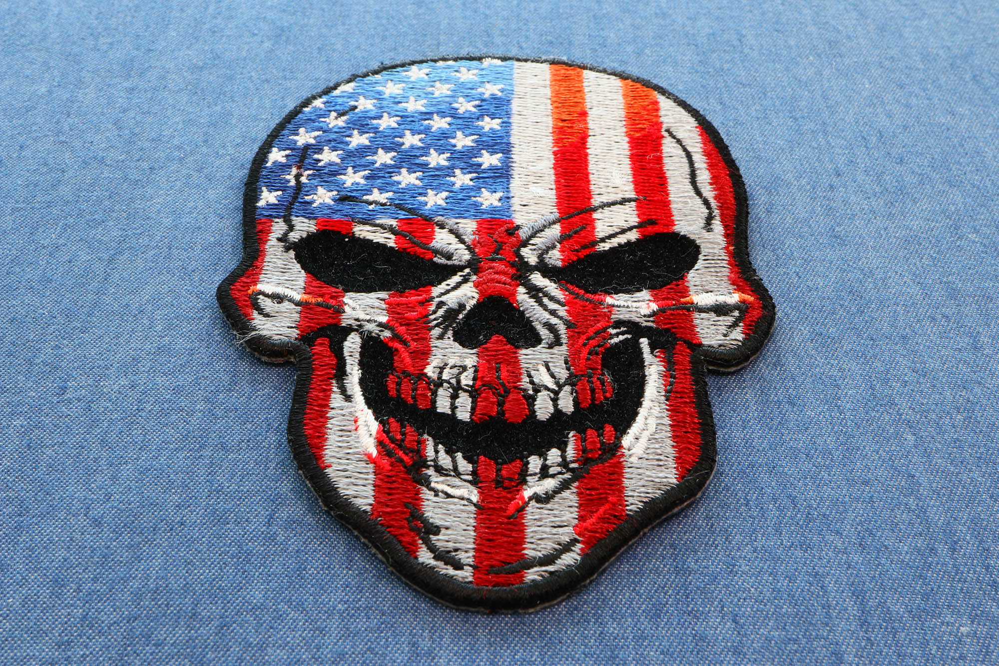 American Flag Skull Patch – Large Embroidered Artwork ( 4 x 5 inches )