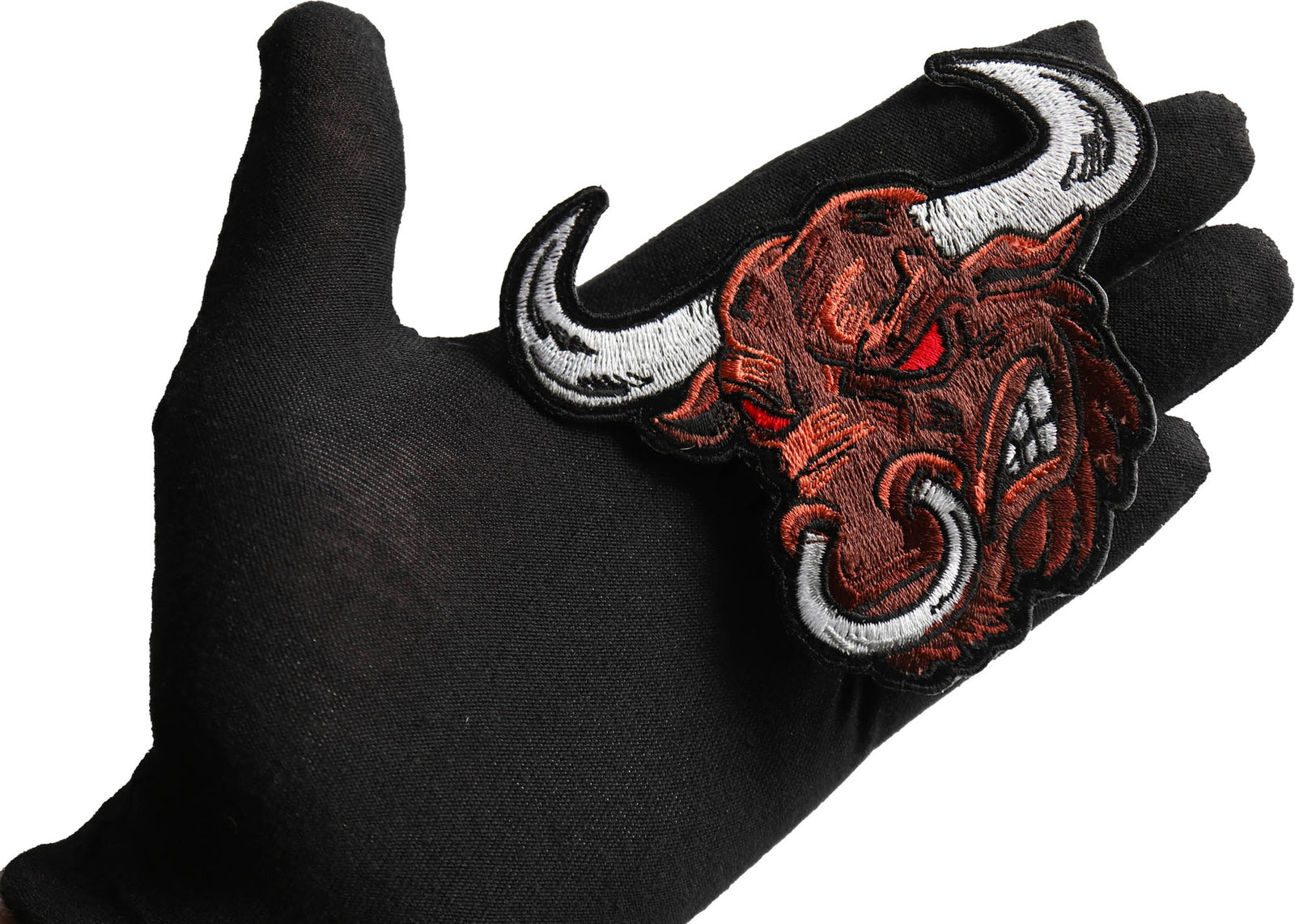 Angry Bull Embroidered Patch apparel application view