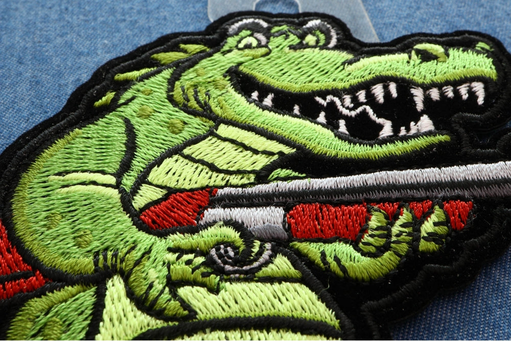 Alligator Shotgun Patch – Unique Animal Embroidered Patch ( 3.2 x 4 inches )