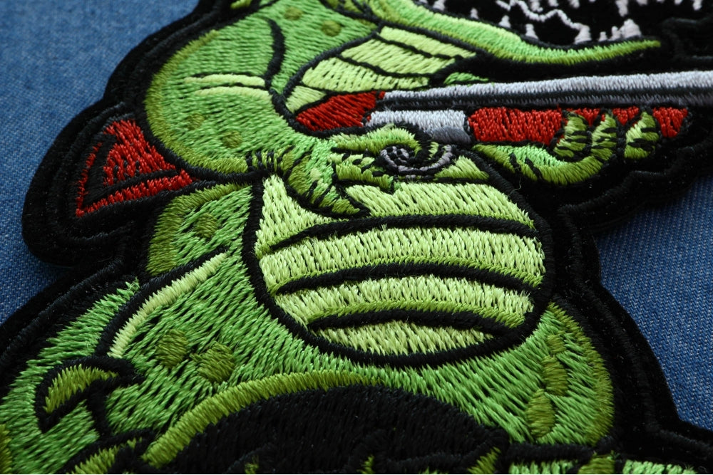 Alligator Shotgun Patch – Unique Animal Embroidered Patch ( 3.2 x 4 inches )