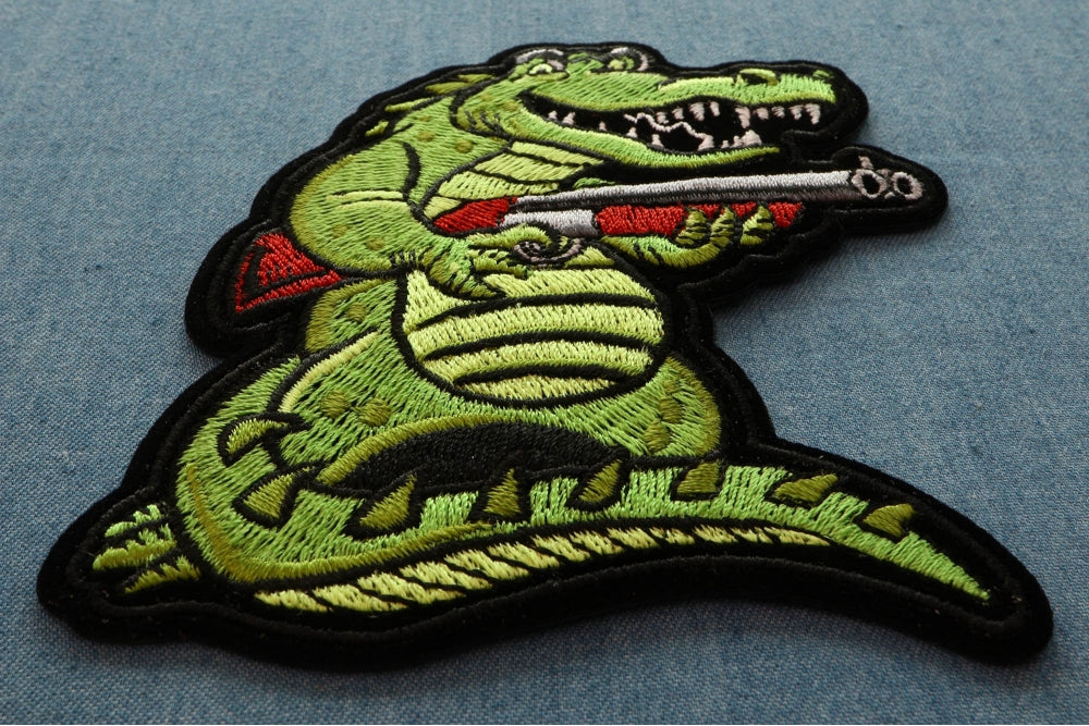 Alligator Shotgun Patch – Unique Animal Embroidered Patch ( 3.2 x 4 inches )