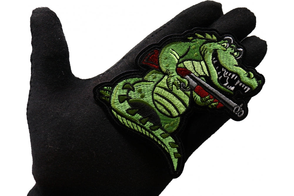 Alligator Shotgun Patch – Unique Animal Embroidered Patch ( 3.2 x 4 inches )