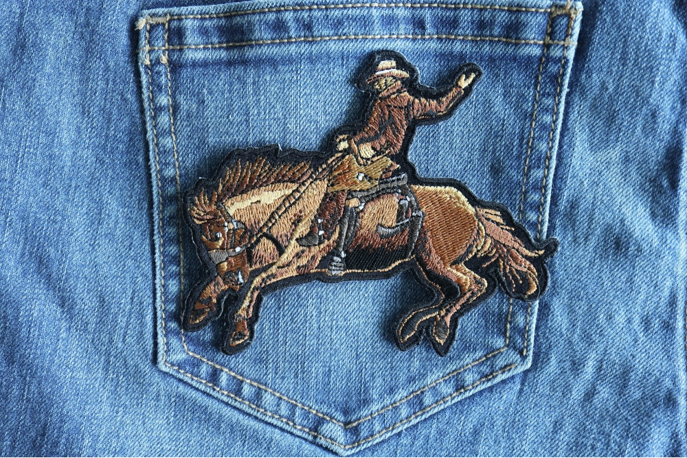 Cowboy Horse Embroidered Patch shown for scale