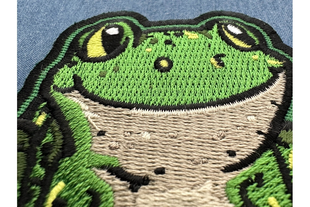 Green Frog Iron-On Patch – Playful and Vibrant Embroidered Patch  ( 3.5 x 3 inches )
