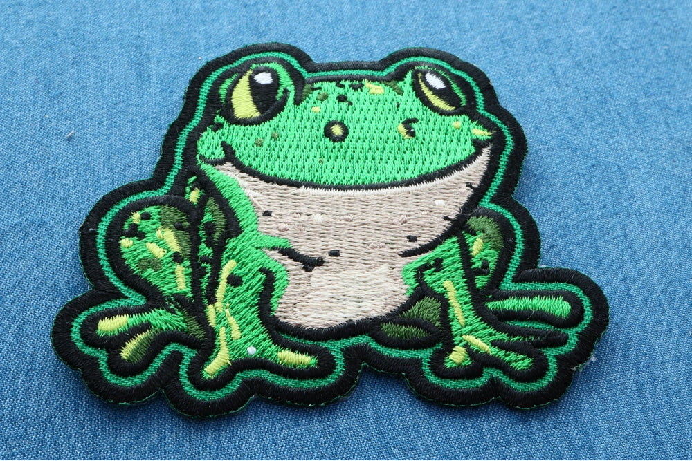 Green Frog Embroidered Patch reverse and construction view