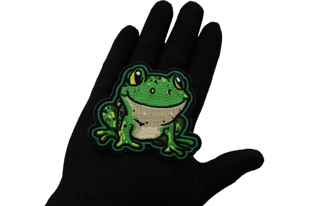 Green Frog Embroidered Patch shown for scale