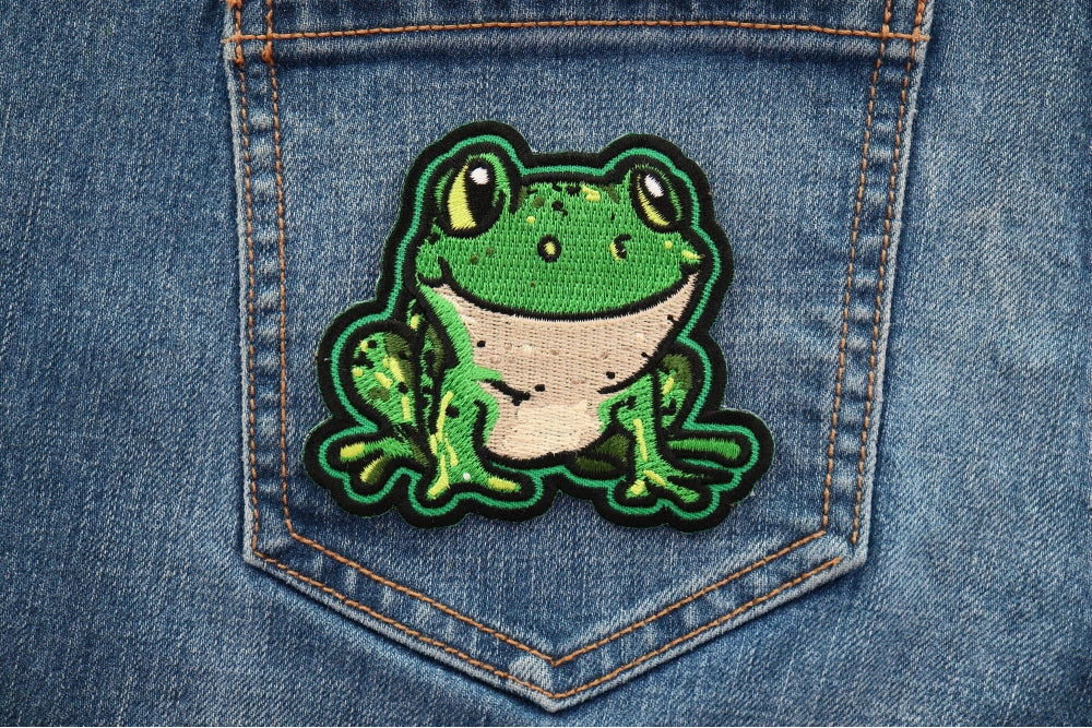 Green Frog Embroidered Patch stitching detail