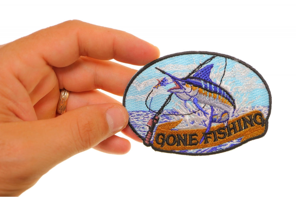 Marlin Gone Fishing Embroidered Patch stitching detail
