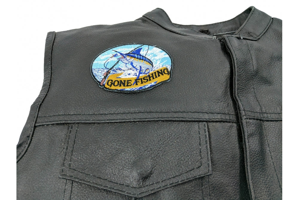 Marlin Gone Fishing Embroidered Patch shown for scale