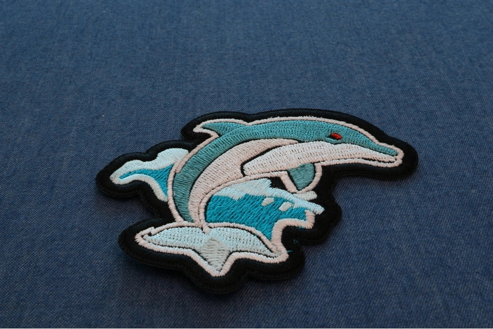 Ocean Dolphin embroidered patch construction detail