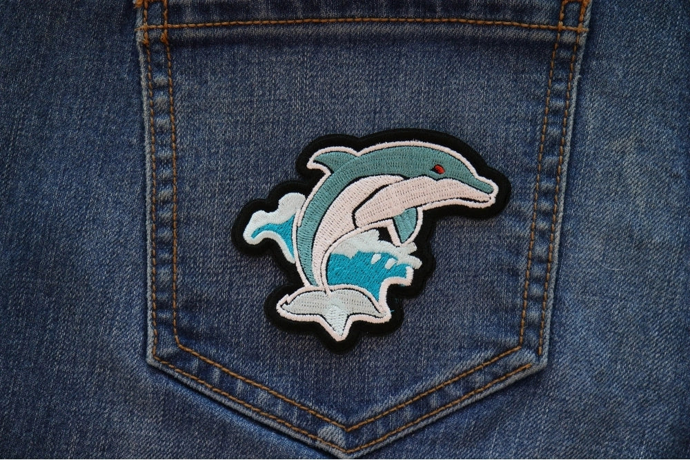 Ocean Dolphin Embroidered Iron-On Patch – Marine Life Design ( 3 x 3 inches )