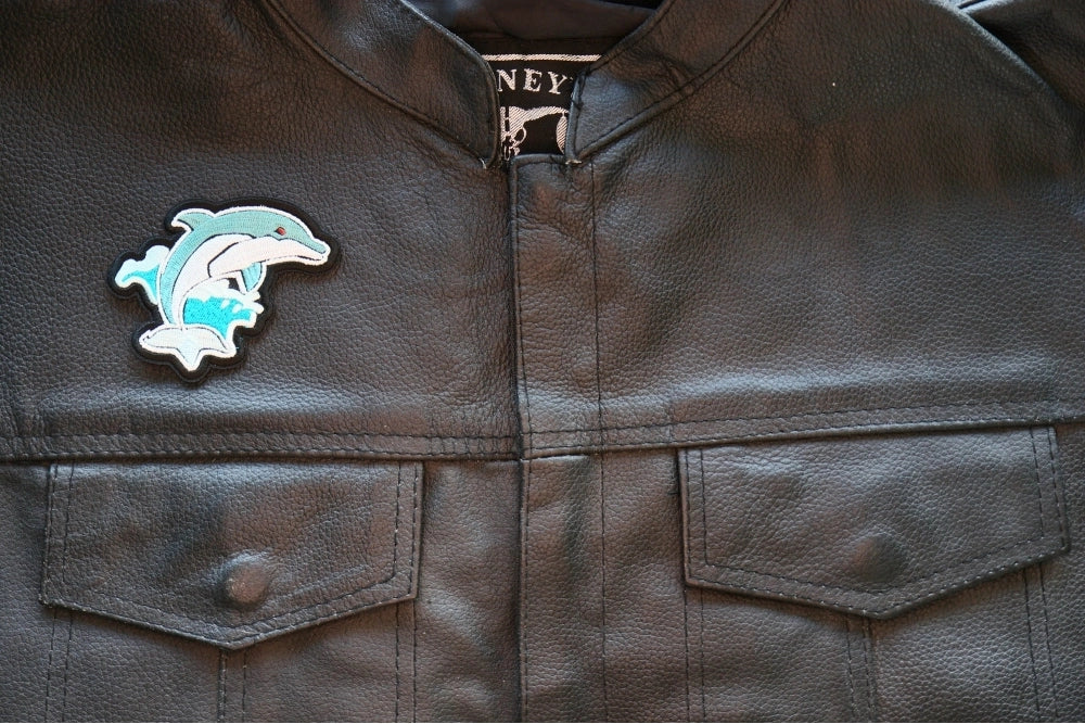 Ocean Dolphin embroidered patch stitching detail