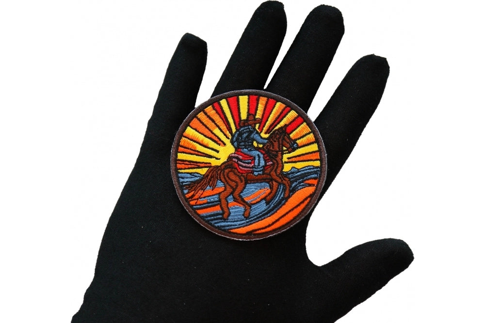 Riding into the Sunset Horse Embroidered Patch shown for scale