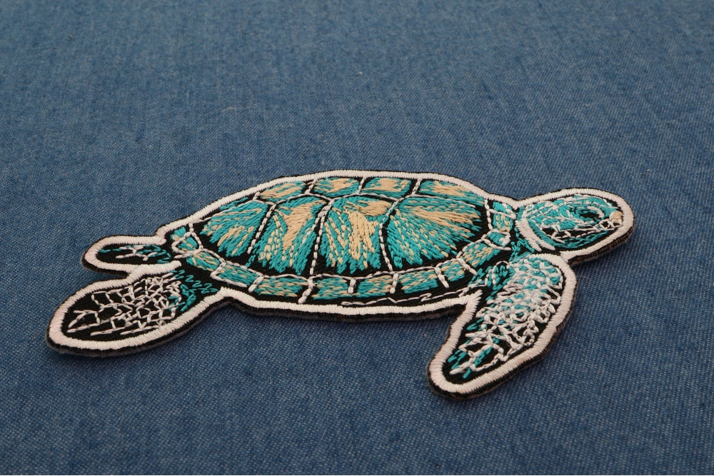 Sea Turtle Embroidered Patch reverse and construction view