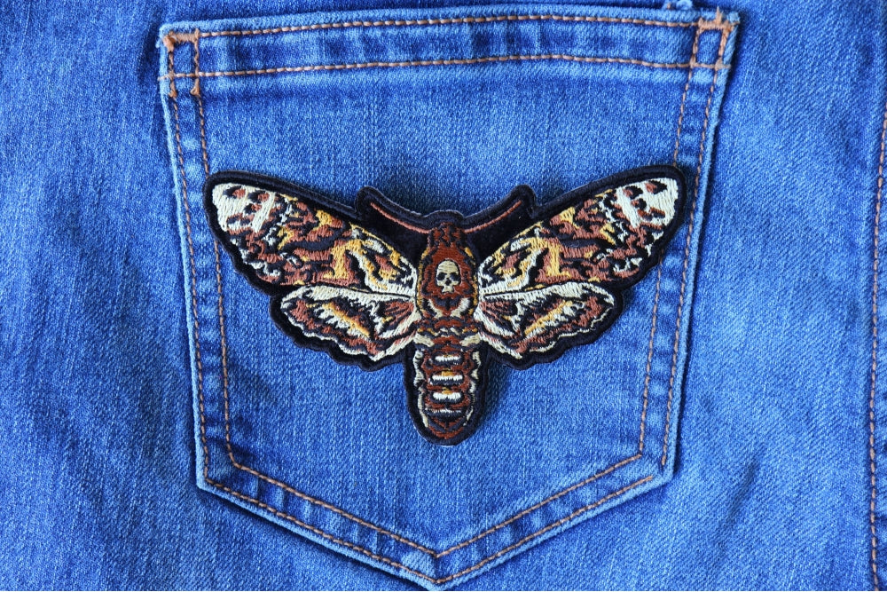 Psycho Moth Skull Embroidered Patch apparel application view
