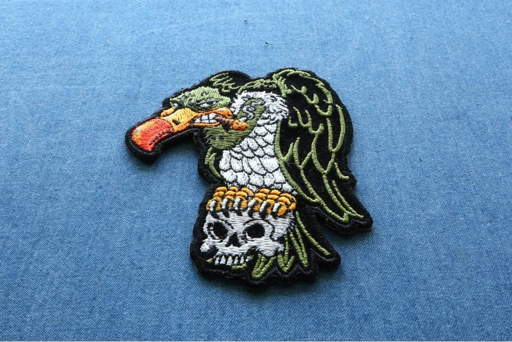 Vulture on Skull Embroidered Patch reverse and construction view