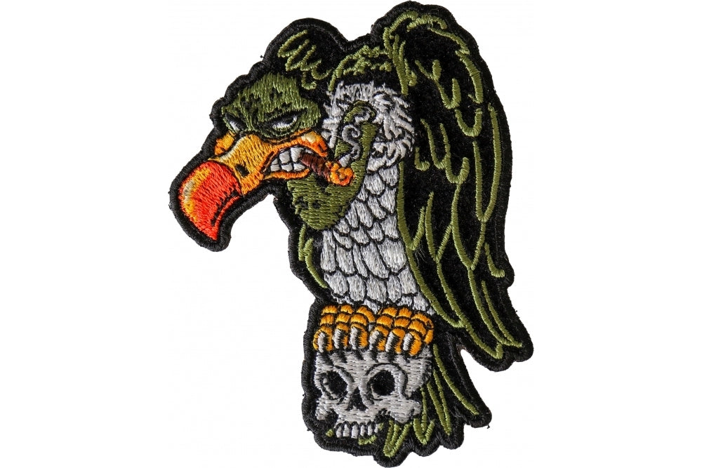Vulture on Skull Embroidered Patch front product view