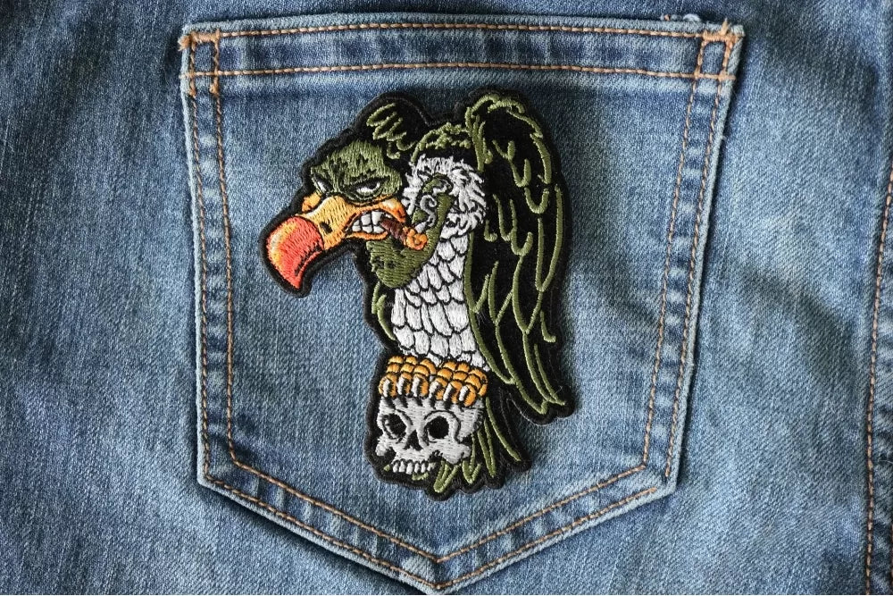 Vulture on Skull Embroidered Patch apparel application view