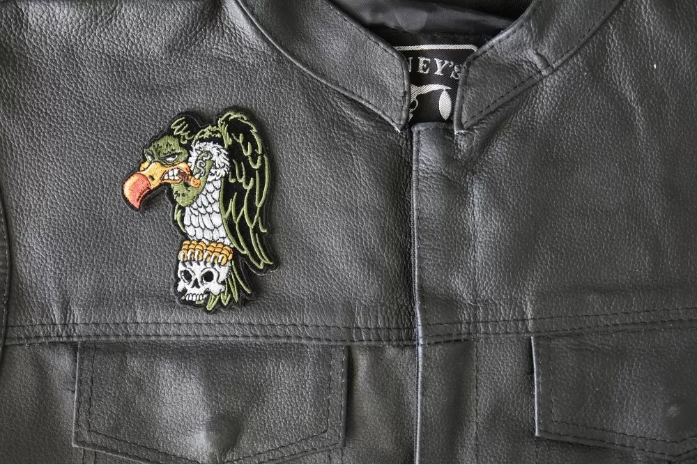 Vulture on Skull Embroidered Patch stitching detail