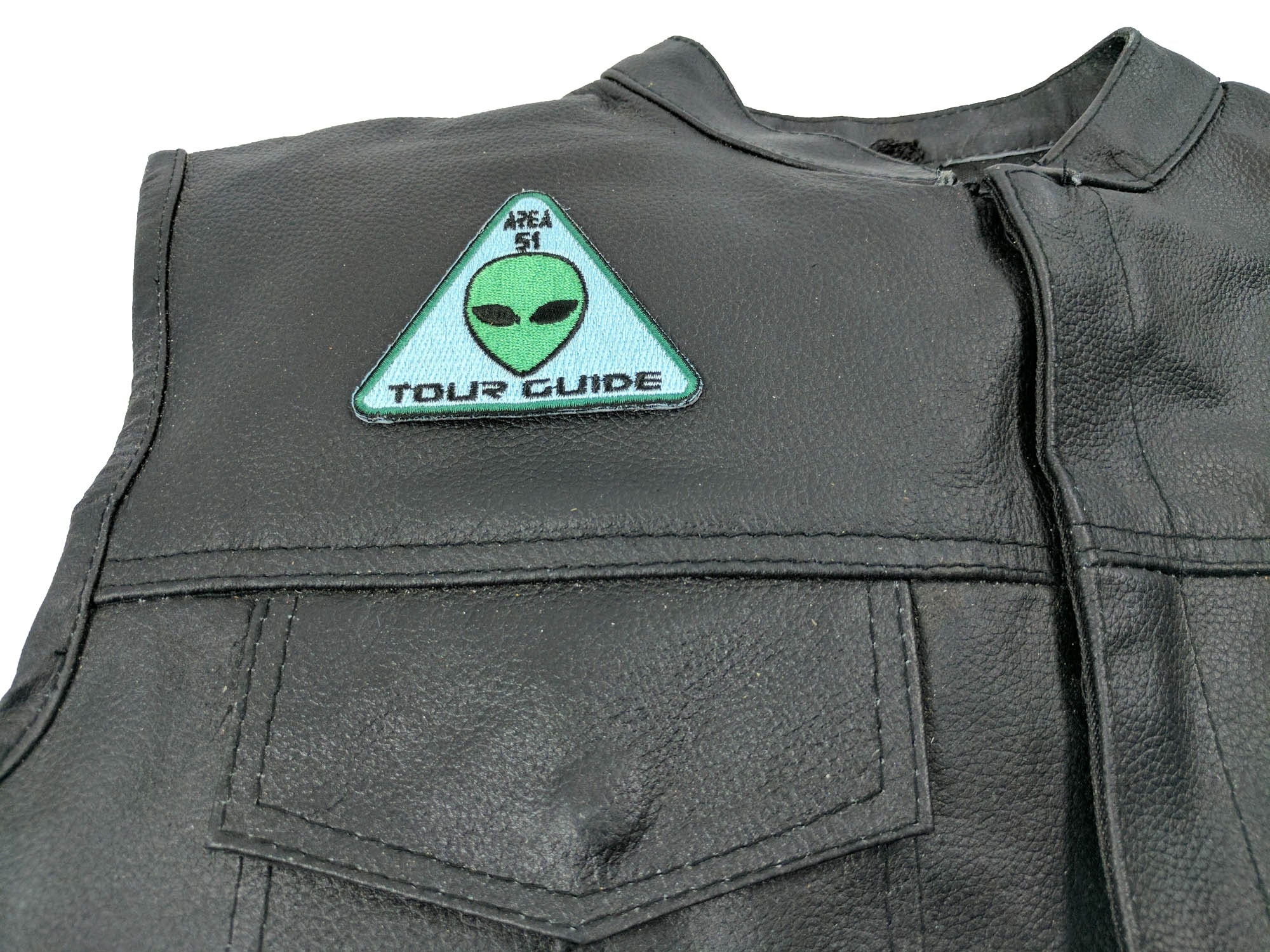 Area 51 Tour Guide Funny Alien Head Iron-On Patch (  3.5 x 3.5 inches )