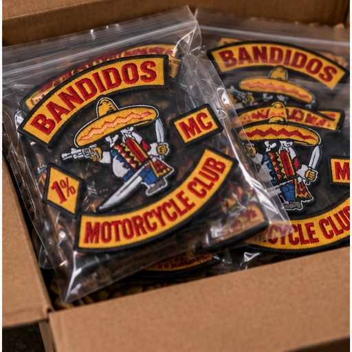 Bandidos embroidered patch set packaged as a ready-to-ship bundle