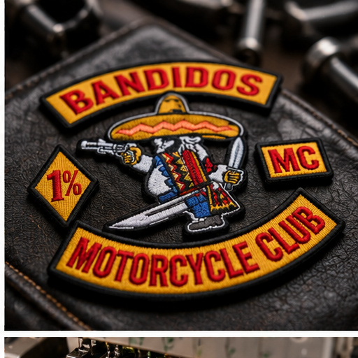 Bandidos embroidered patch set biker flat lay