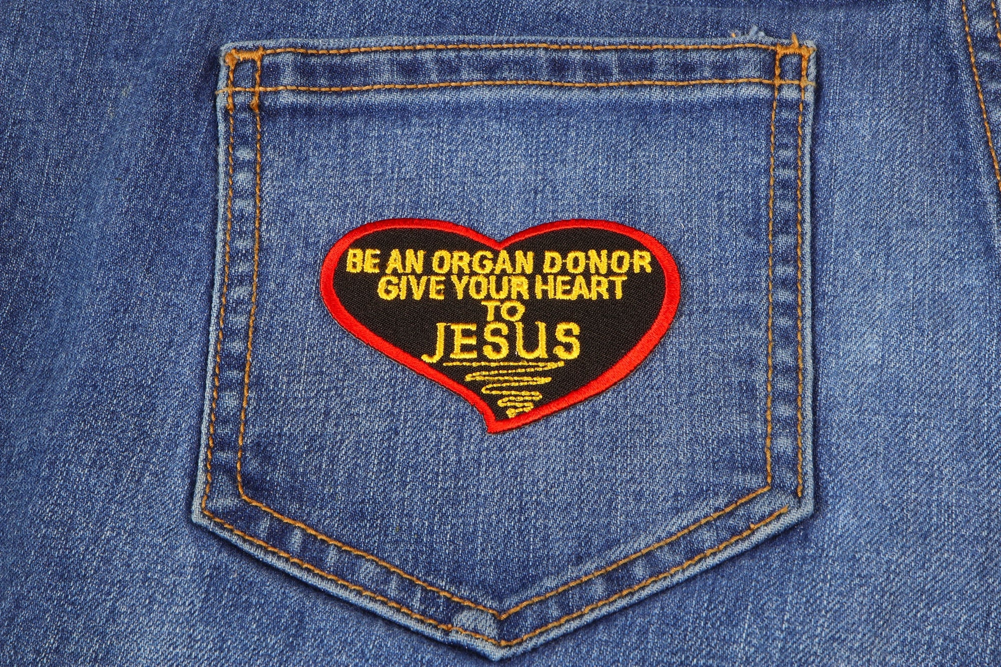 Be An Organ Donor, Give Your Heart to Jesus Christian Patch  ( 3 x 2  inches )