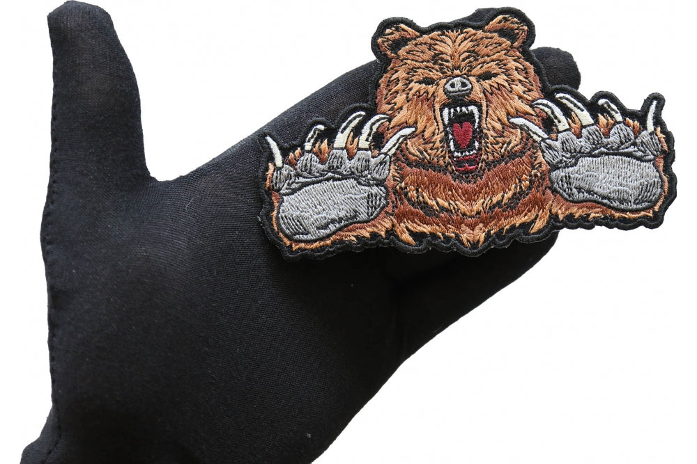 Brown Bear Claws Embroidered Patch stitching detail