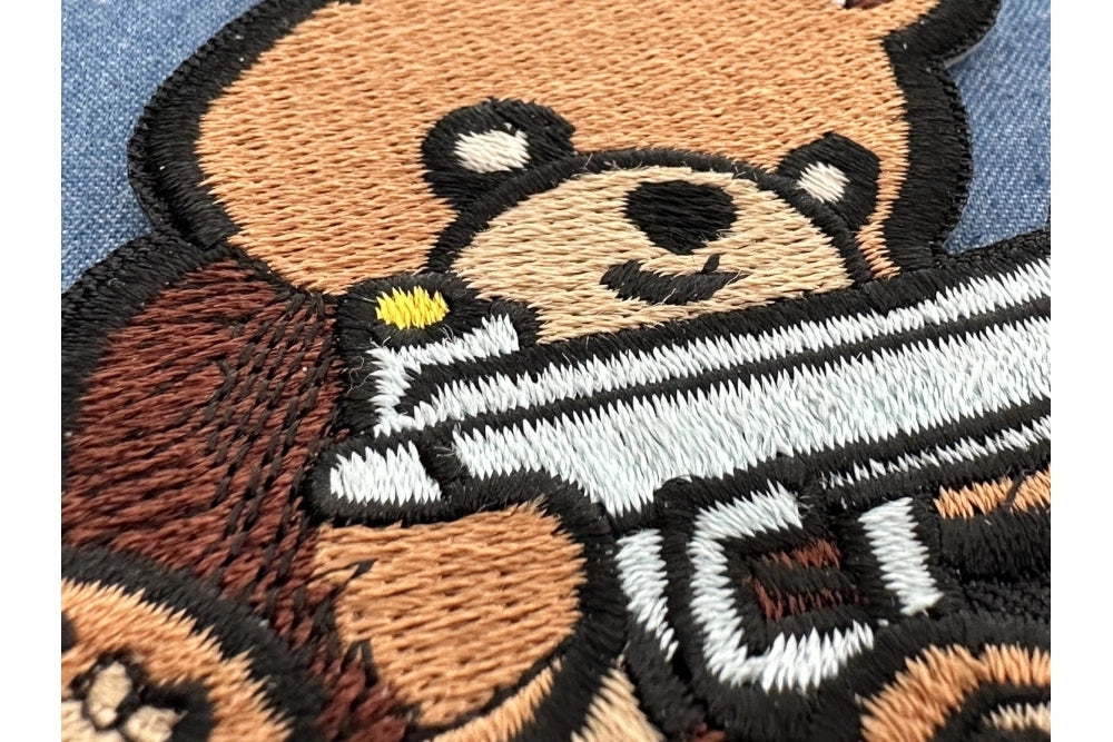 Armed Bear Machine Gun Embroidered Patch close-up product view
