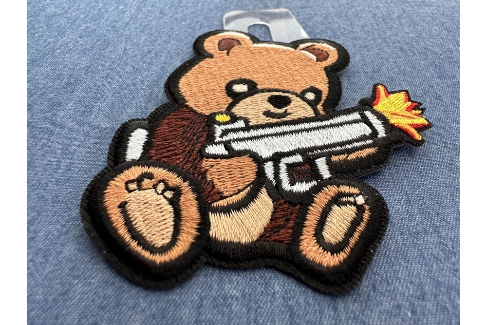 Adorable Bear Armed Unique Machine Gun Patch for Apparel ( 3 x 3 inches )