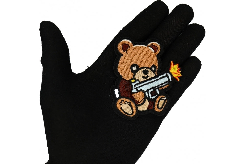 Adorable Bear Armed Unique Machine Gun Patch for Apparel ( 3 x 3 inches )