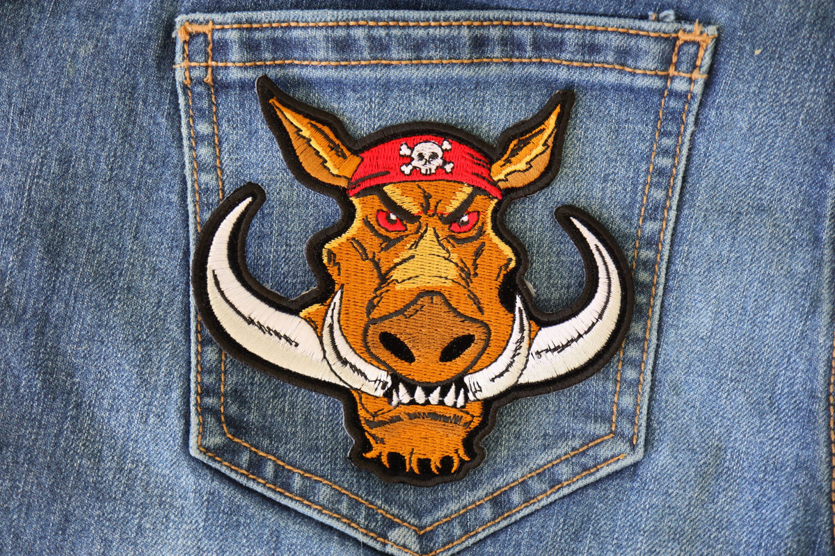 Wild Hog Embroidered Patch stitching detail
