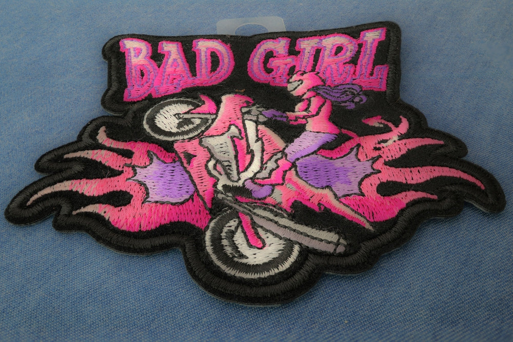 Bad Girl Biker Patch – Embroidered Iron-On Patch ( 3x2 inches )