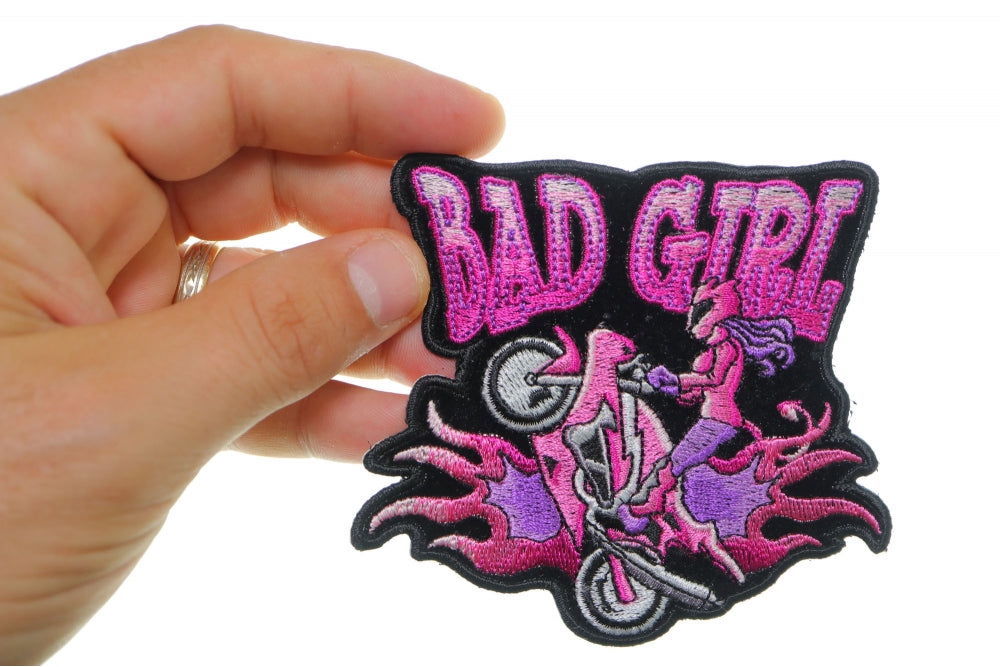 Bad Girl Biker Patch – Embroidered Iron-On Patch ( 3x2 inches )
