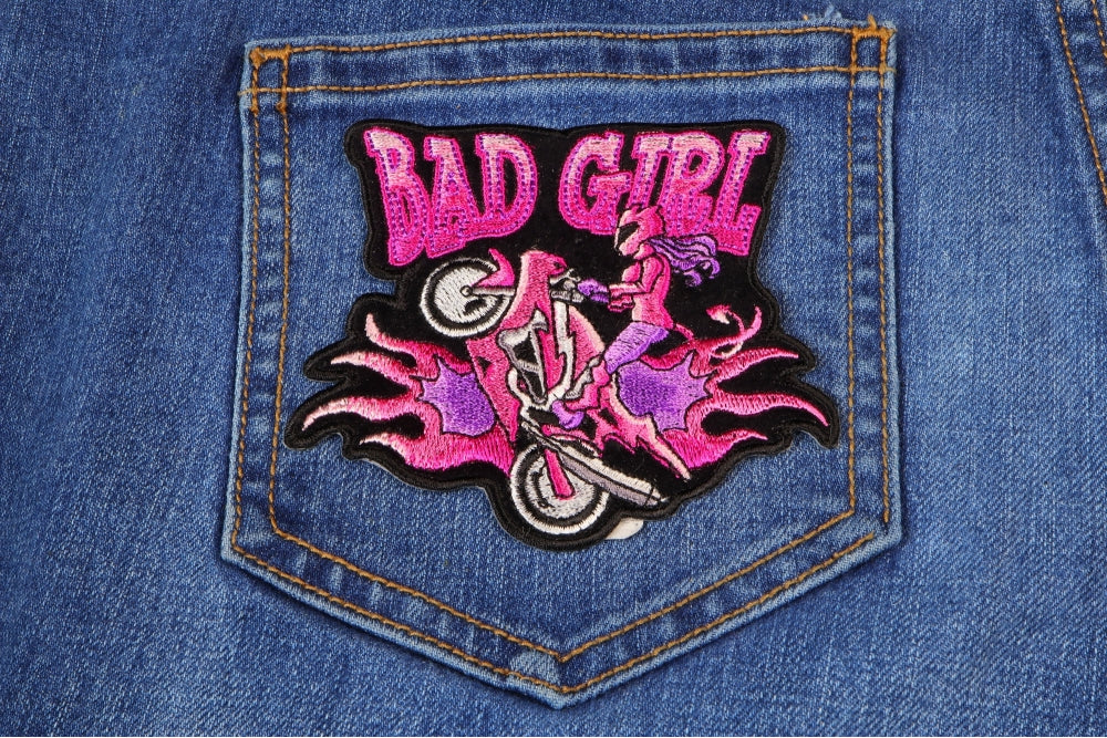 Bad Girl Biker Patch – Embroidered Iron-On Patch ( 3x2 inches )