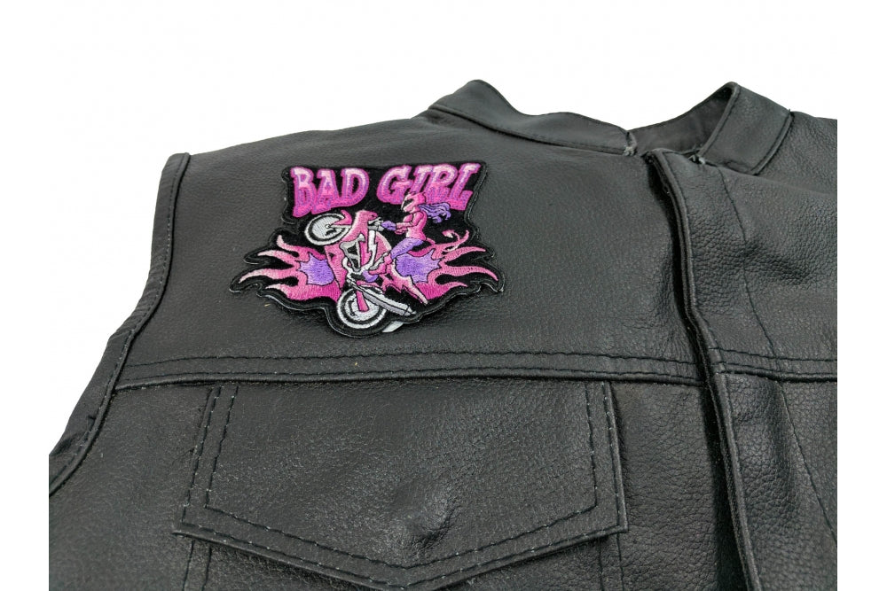 Bad Girl Biker Patch – Embroidered Iron-On Patch ( 3x2 inches )
