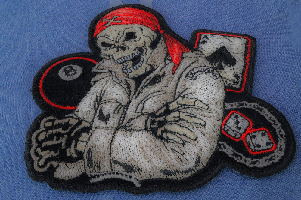 Biker Skull Dice, 8 Ball, and Ace of Spades Patch – Embroidered Iron-On Patch ( 4x4 inches )