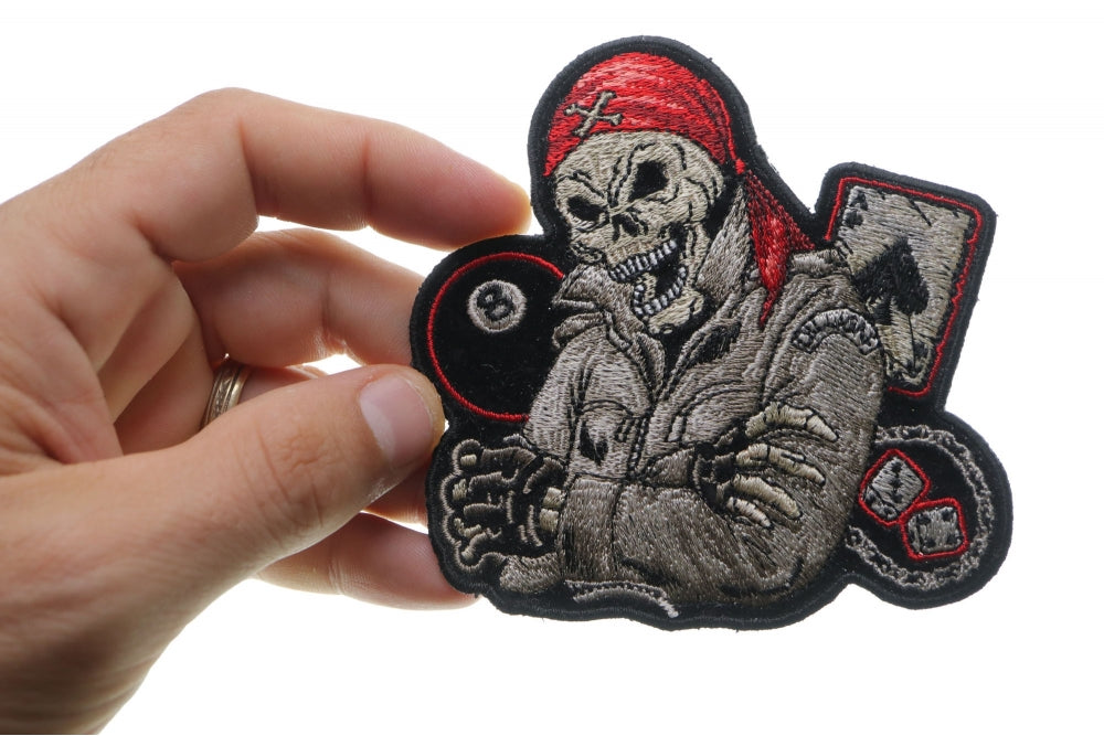 Biker Skull Dice, 8 Ball, and Ace of Spades Patch – Embroidered Iron-On Patch ( 4x4 inches )