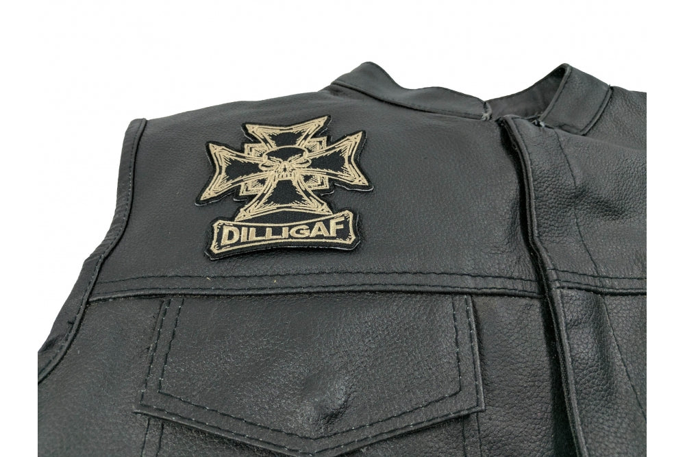 Dilligaf Skull and Cross Patch – Embroidered Iron-On Patch ( 4 x4 inches )