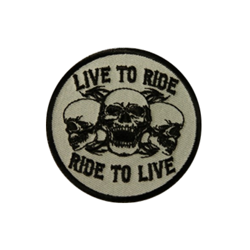 Live to Ride Three Skulls Embroidered Patch actual product photo
