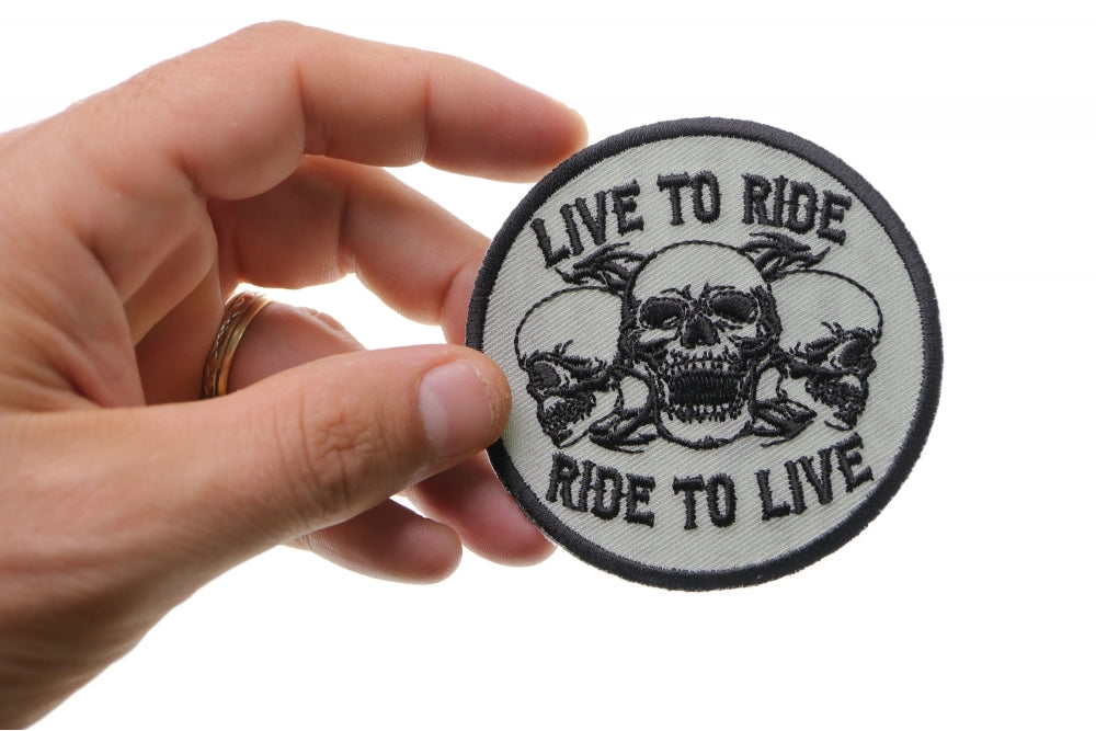 Live to Ride Three Skulls Embroidered Patch actual product photo 6
