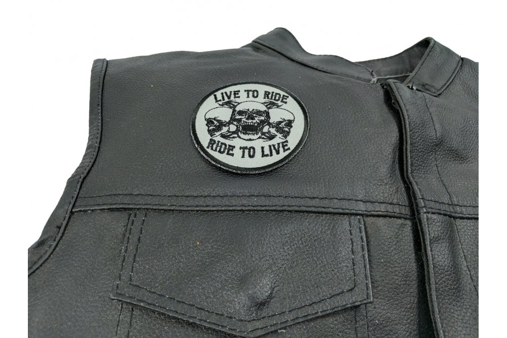 Live To Ride Ride To Live Three Skulls Patch – Embroidered Patch ( 3 x 3 inches )