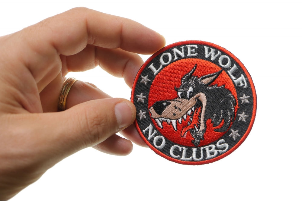 Lone Wolf No Clubs Biker Patch - 3 Inch Embroidered, Bold and Fearless Patch ( 3 x 3 inches )