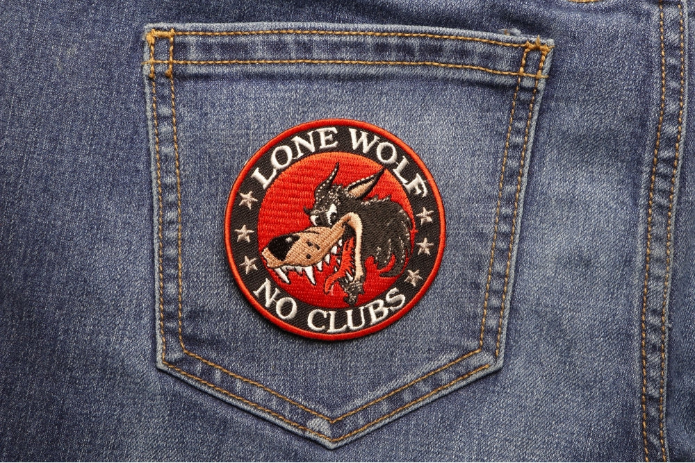 Lone Wolf No Clubs Biker Patch - 3 Inch Embroidered, Bold and Fearless Patch ( 3 x 3 inches )