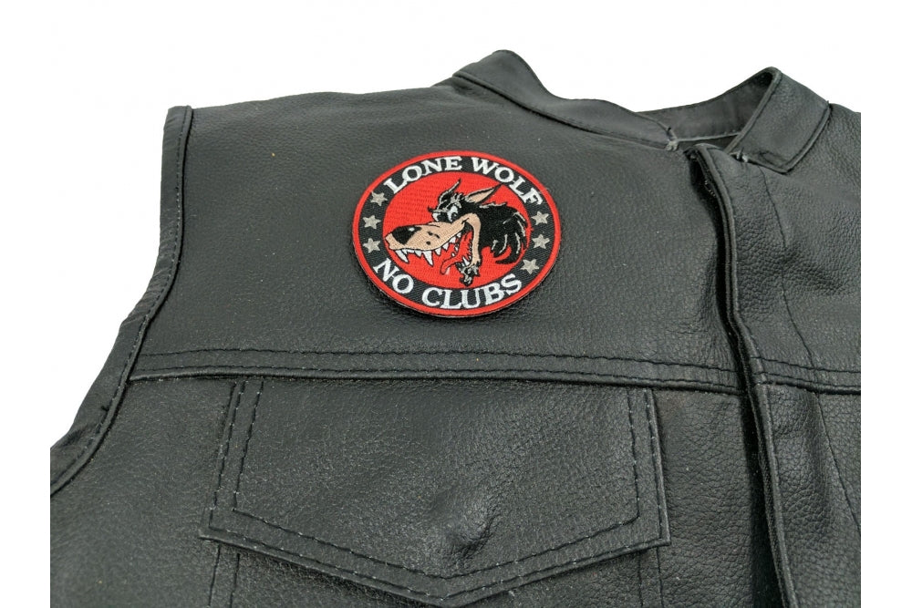 Lone Wolf No Clubs Biker Patch - 3 Inch Embroidered, Bold and Fearless Patch ( 3 x 3 inches )