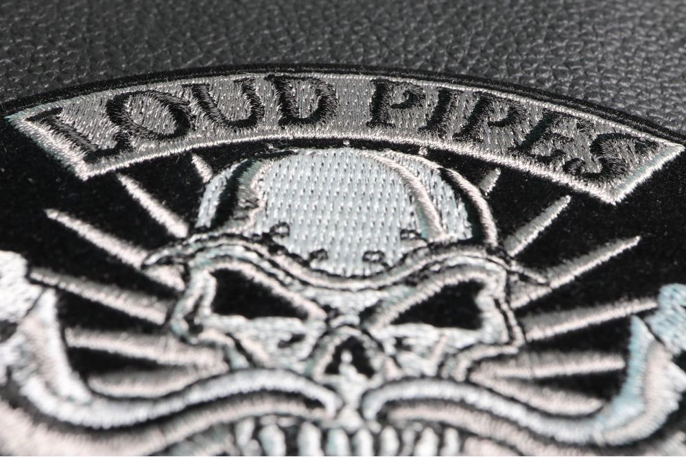 Loud Pipes Save Lives Skull and Pipes Patch – Embroidered Patch ( 3 x 4 inches )