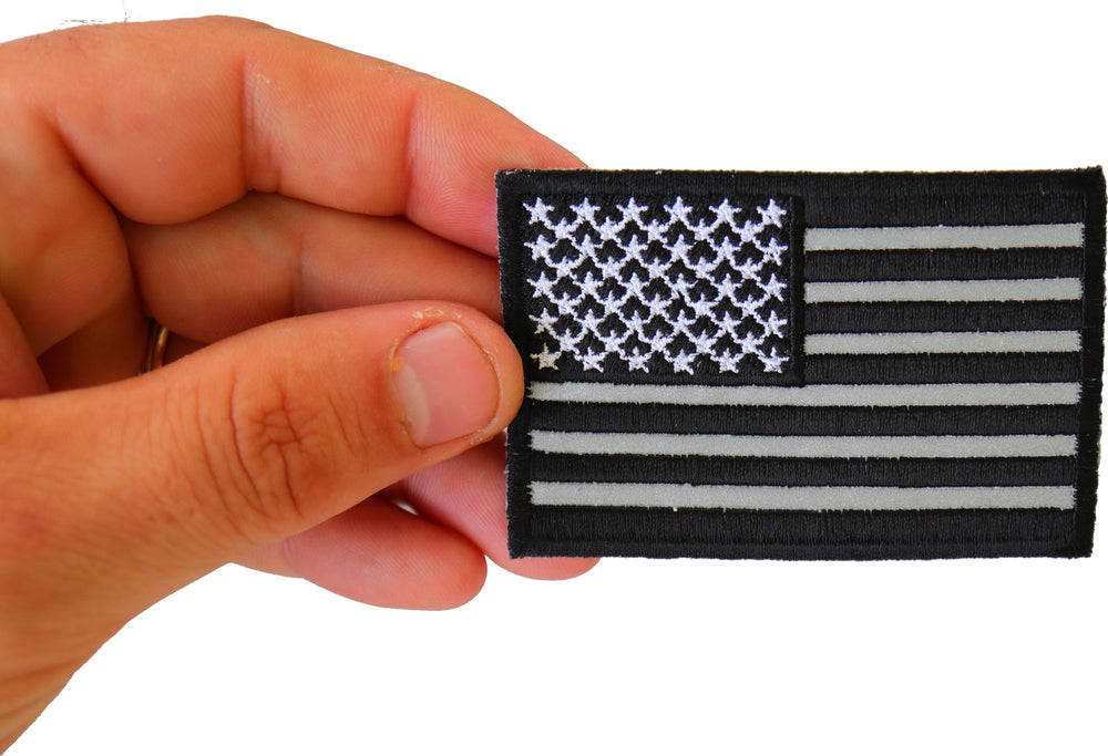 Black and White Reflective US Flag Embroidered Patch