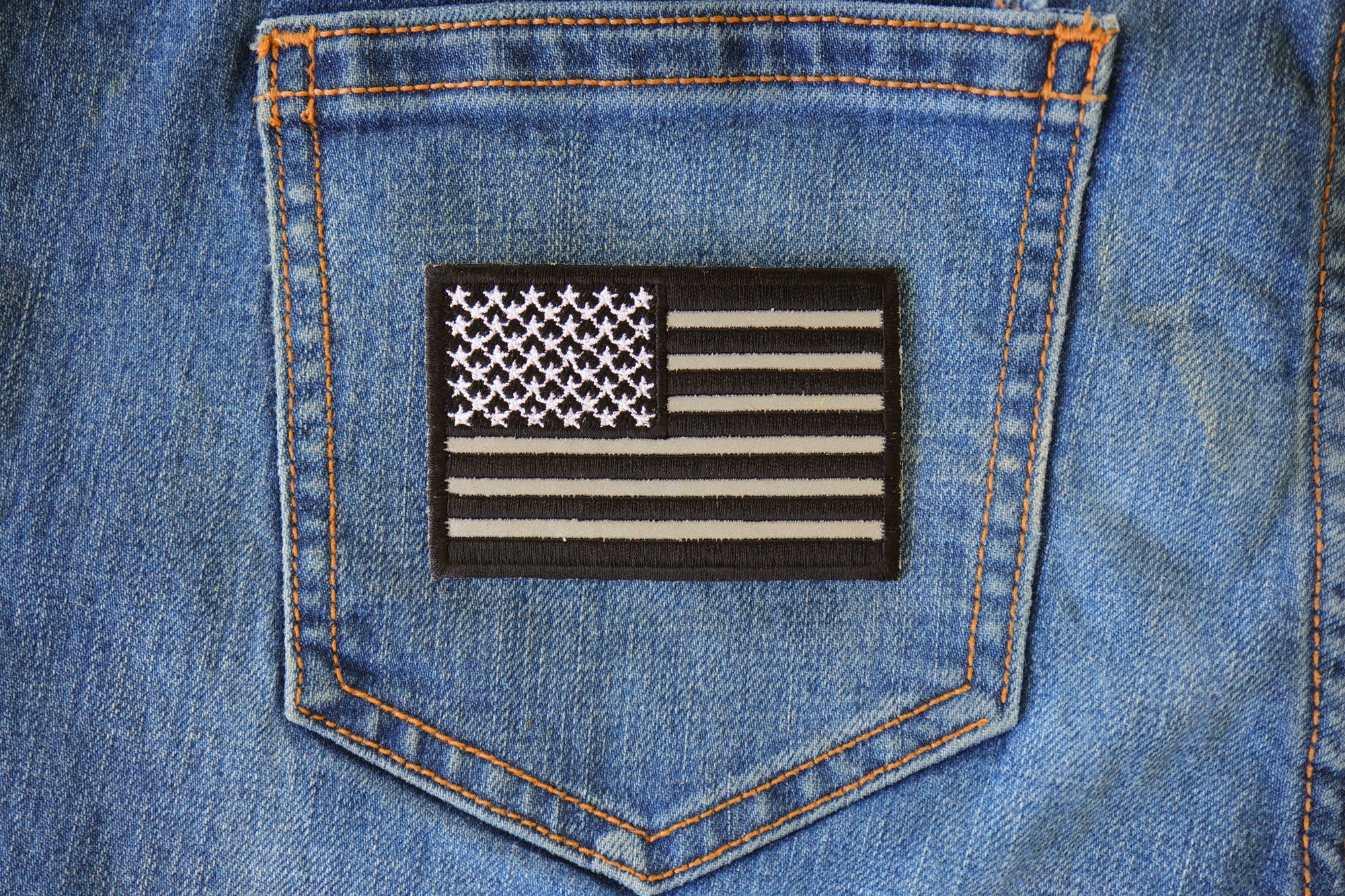 Black and White Reflective US Flag Patch (4 x 3 inches )