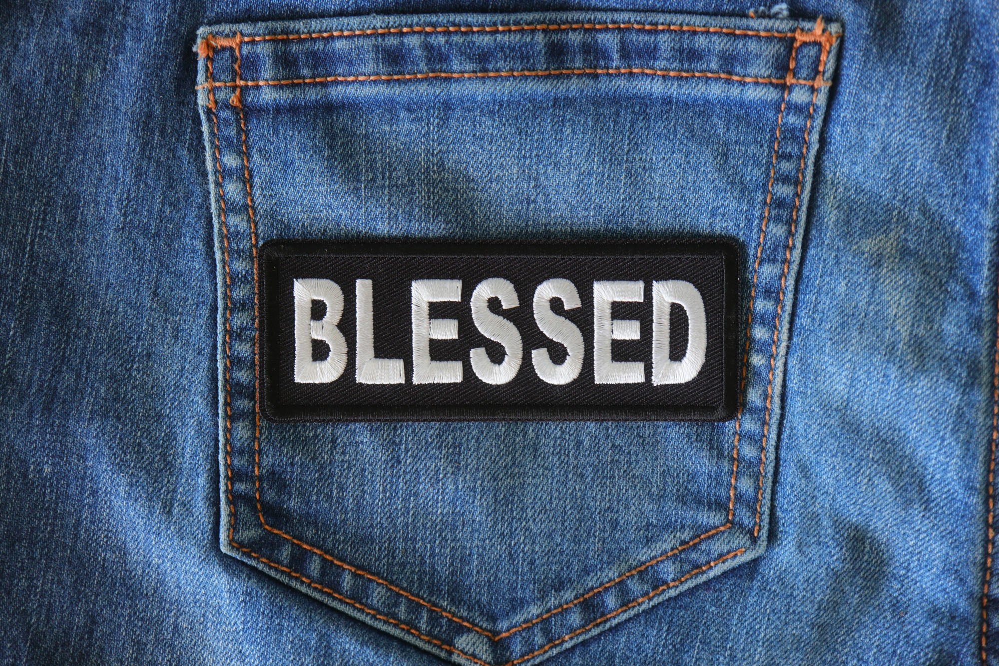 Blessed Iron-On Patch - A Powerful Faith Statement for Your Gear ( 4 x 3  inches )