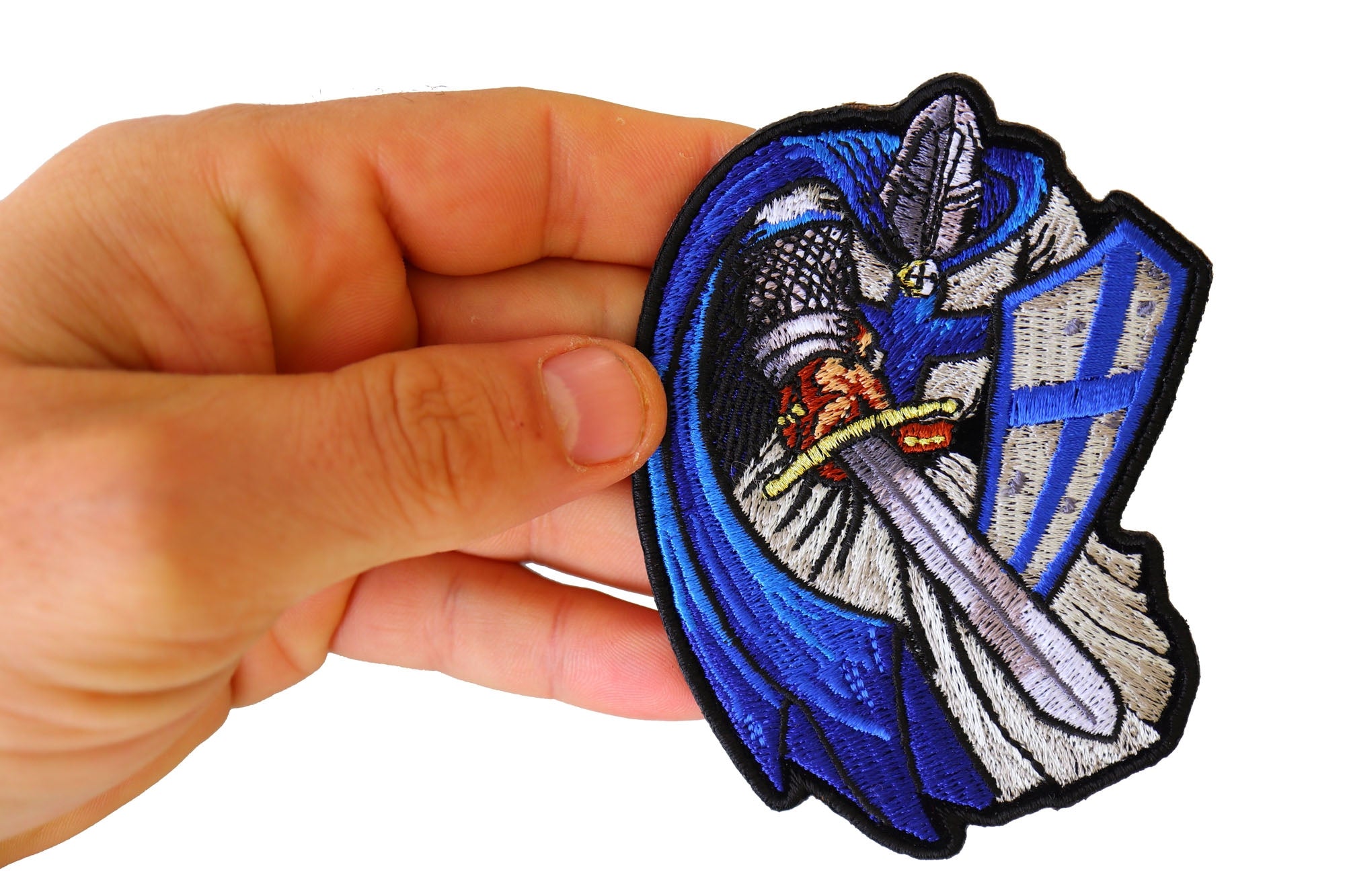 Blue Cape Knight Christian Patch - Wear Your Faith with Honor and Valor ( 4 x 3  inches )
